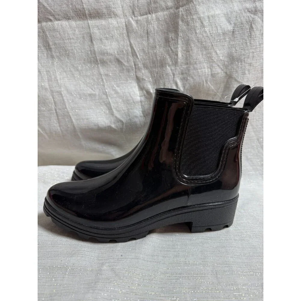 Capelli New York Ankle Rain Boots Womens Black Sz9 Shiny Rubber Never Worn